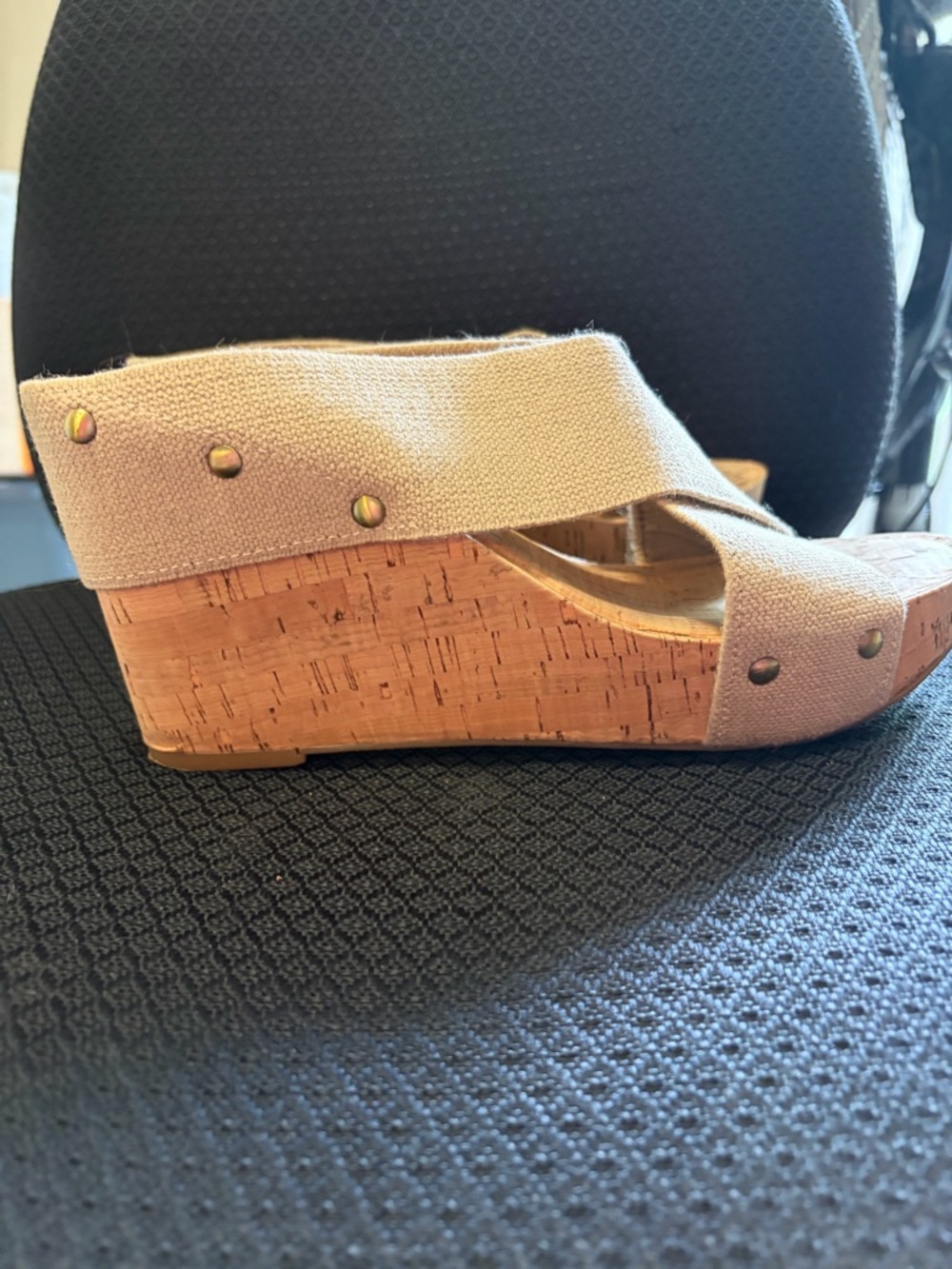 Lucky Brand Beige Crisscross Cork Wedge Slides - Picture 5 of 6